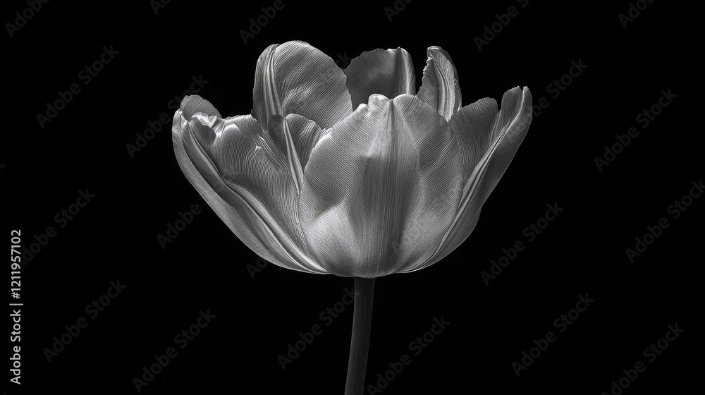 Aufkleber black and white macro shot of a delicate tulip highlighting intricate petal details and graceful for