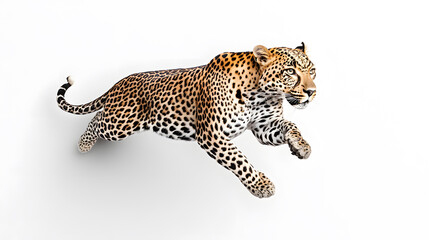 Leopard running at full speed isolated on white background