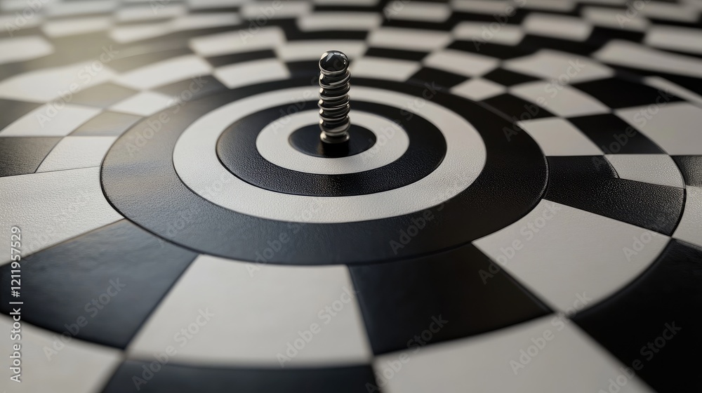 Aufkleber Business Success Concept with Checkerboard Pattern and Central Spring Target Symbolizing Strategy and Innovation