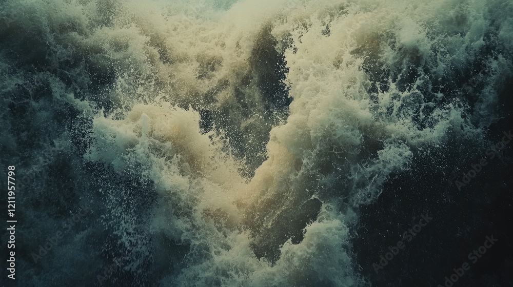 Aufkleber Dynamic ocean waves creating a dramatic backdrop for text with powerful turbulence and rich textures in dark blue and white hues