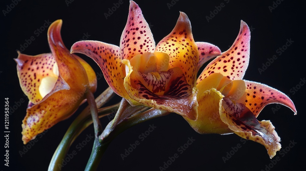 Poster tropical orchid flowers in macro detail showcasing vibrant colors and intricate patterns with select