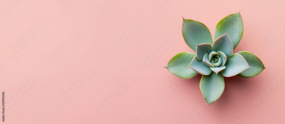 Aufkleber Minimalist Top View of a Green Succulent on Soft Pink Background with Ample Negative Space for Text and Clean Design Elements