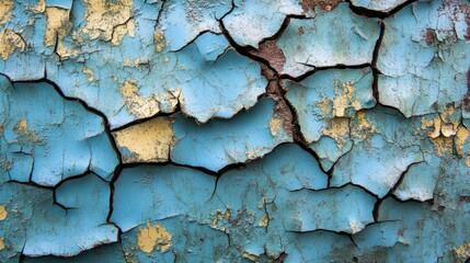 Obraz premium Cracked Blue Paint Texture with Flaking and Peeling Details on Surface
