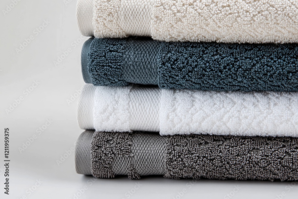 Poster A pile of towels stacked high, useful for storage or display