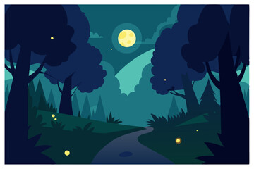 "Bioluminescent Forest at Night Vector Illustration"

