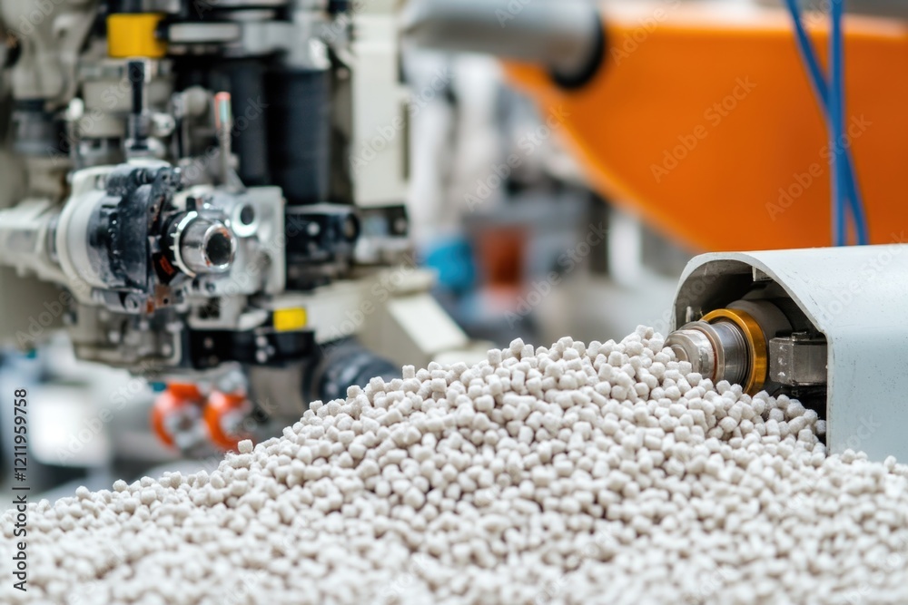 Poster a machine making balls of white material, suitable for various uses and applications