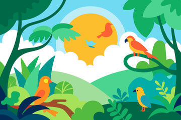 "Vibrant Rainforest Scene Vector Illustration"

