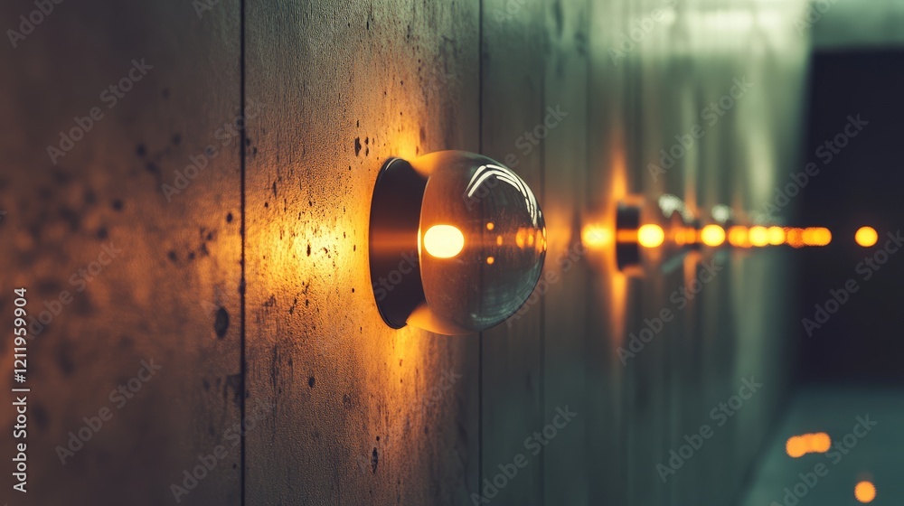 Aufkleber Tungsten light illuminating a textured wall with warm reflections creating a calming ambiance in a contemporary setting