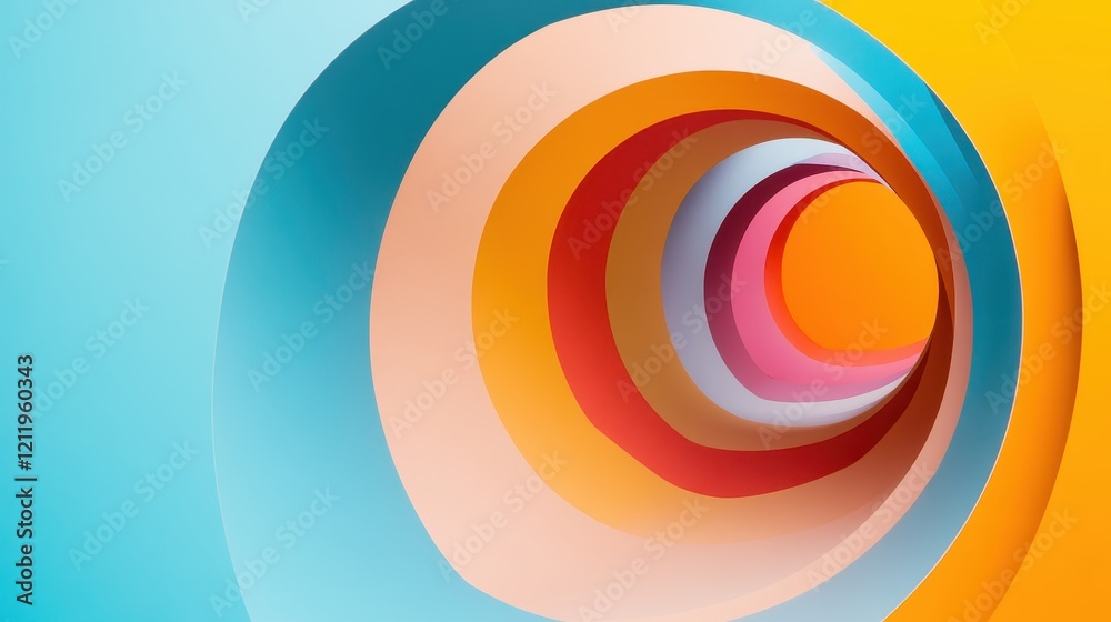 Poster vibrant three-dimensional spirals in colorful tones creating dynamic visual depth and movement