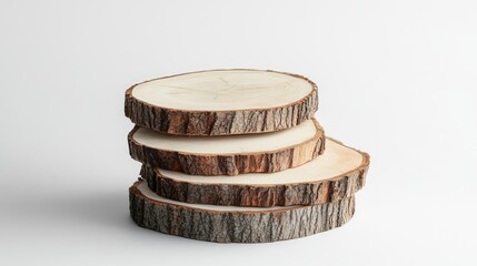 Timber trunk slices stacked elegantly on soft background showcasing minimalistic natural design and texture ideal for various creative projects