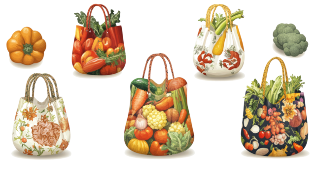 Colorful Shopping Bags Filled With Fresh Vegetables Generative AI