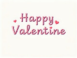 Happy Valentine pixel art typography with small hearts on a white background minimal