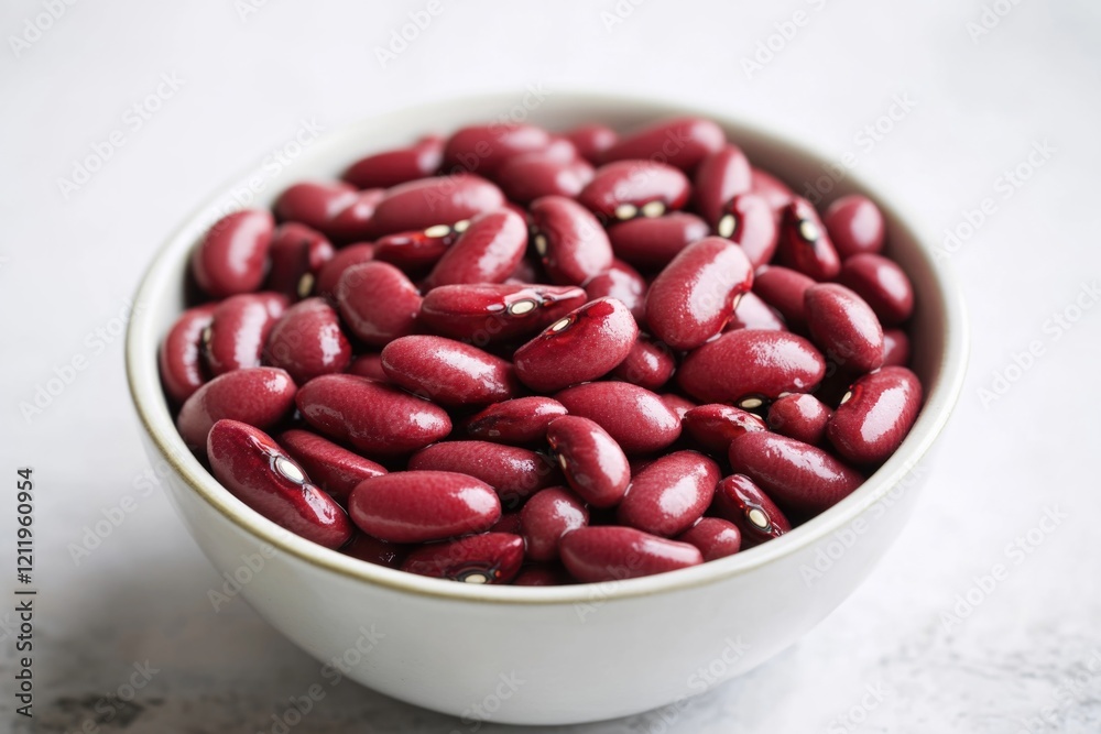 Poster a simple still life scene of a white bowl filled with red beans on a table