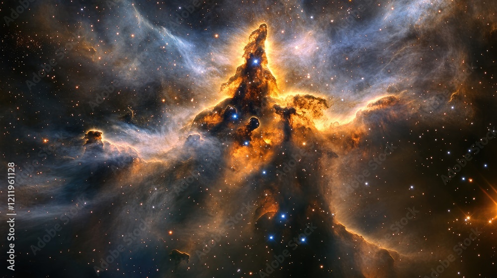 Poster cosmic energy and ethereal clouds illuminate the vibrant heart of a nebula filled with glowing orbs 