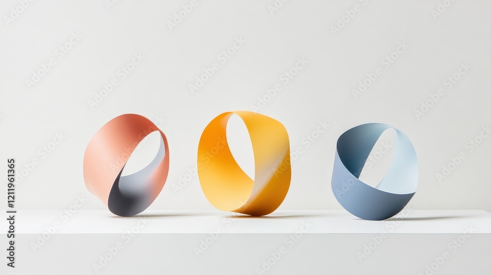Poster colorful three-dimensional shapes create dynamic visual contrast on minimalist background