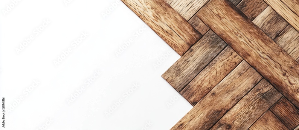 Aufkleber top view of rustic vinyl suspension flooring design on white background with space for branding or p