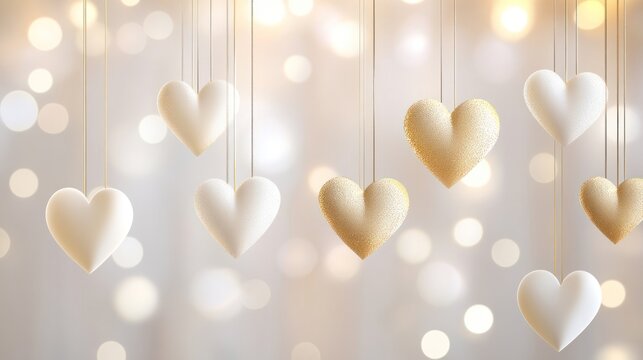Hanging hearts, bokeh background, romantic, Valentine's Day, greeting card