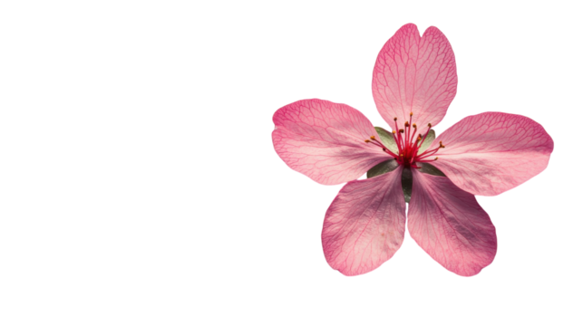 Delicate pink blossom blooming gracefully in soft light against a minimalistic white background