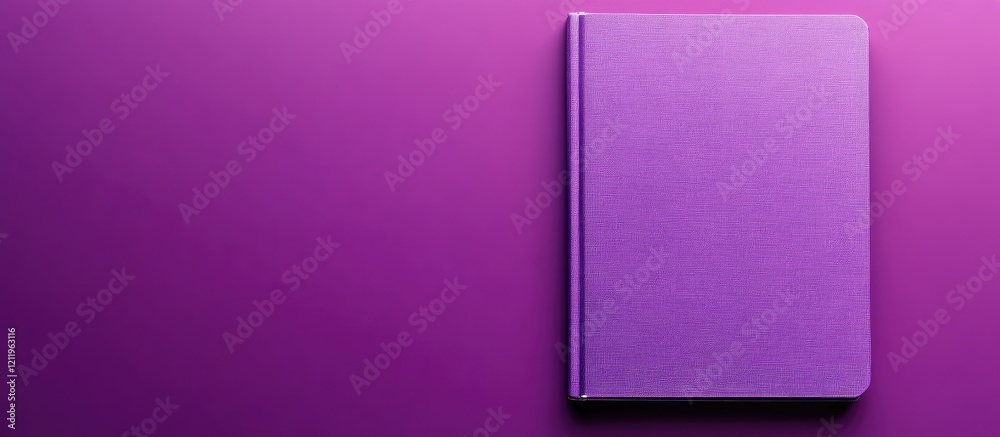 Poster closed purple binder or planner on a vibrant purple background, ideal for organization and task mana