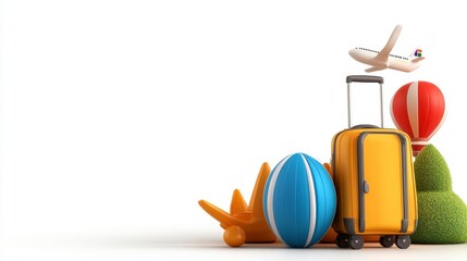 Colorful Travel Objects Exploring Adventure and Fun in Vacation