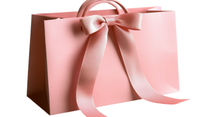 Delicate pink shopping bag adorned with a bow, perfect for gifts and special occasions