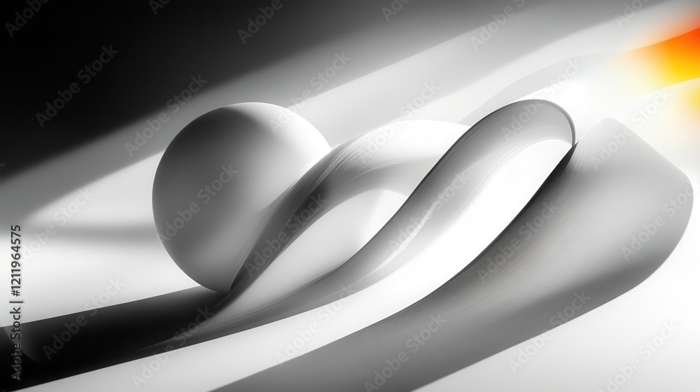 Poster dynamic and playful three-dimensional composition with flowing shapes and light accents