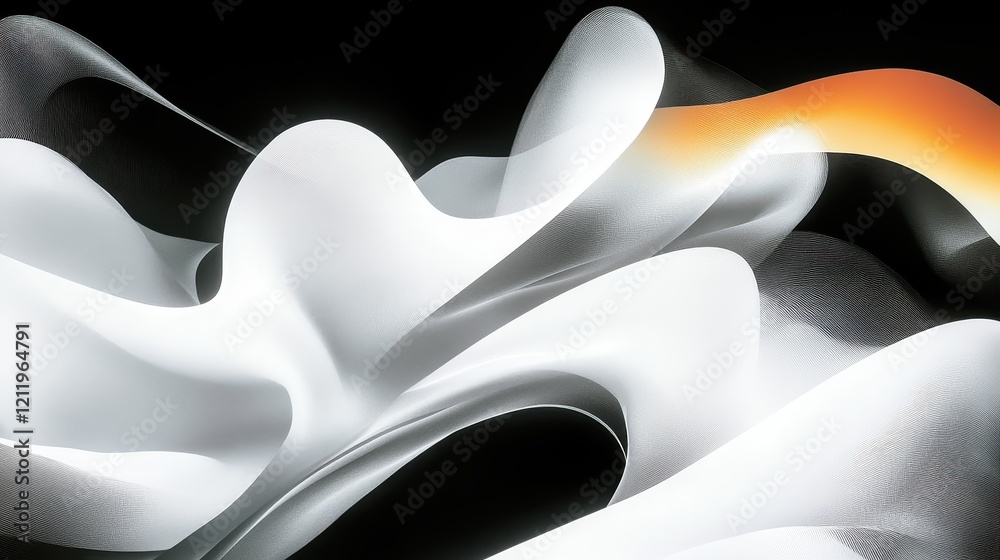 Poster dynamic and playful three-dimensional abstract design with flowing shapes and light patterns