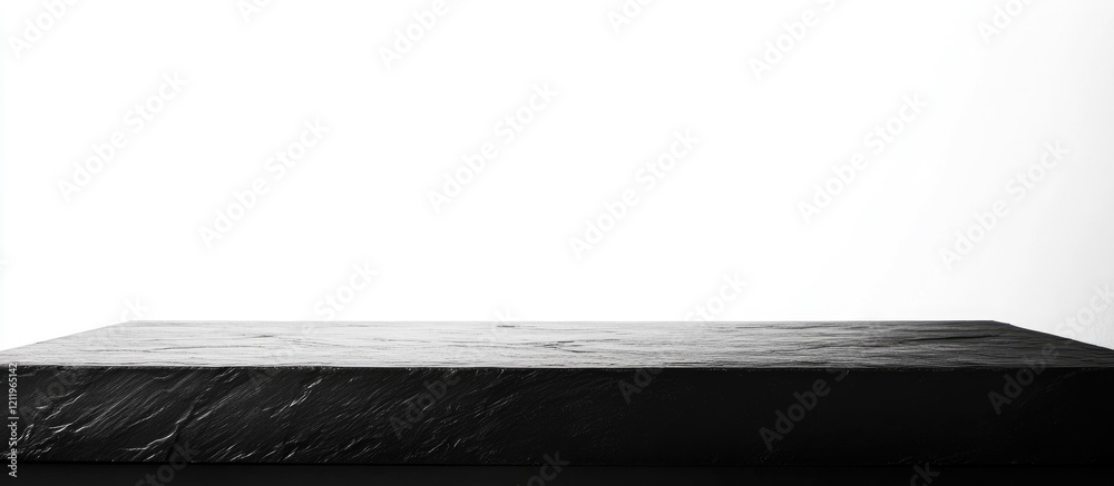 Leinwandbilder Black wooden tabletop on white backdrop ideal for product display with empty space for customization and text application.