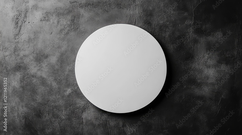 Aufkleber minimalist top view of a round white plate on a textured dark gray surface highlighting simplicity a