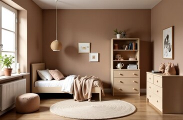 Stylish, modern children's room in mocha mousse