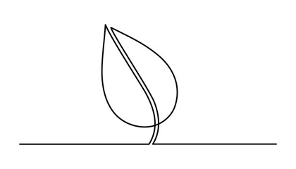 Leaf one line art,hand drawn growing plant drawing continuous contour.Organic eco botanical brunch concept outline,living flower on the ground symbol.Isolated.Editable stroke.Vector illustration
