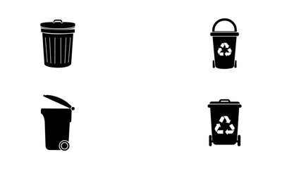 Trash Can Silhouette Set In Black And White