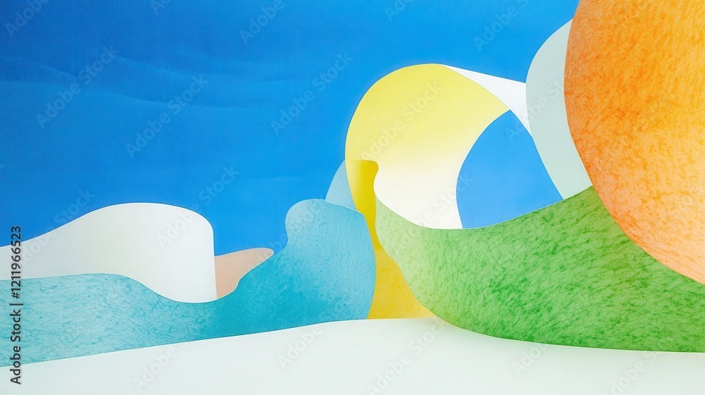 Poster dynamic and vibrant three-dimensional abstract composition with colorful elements and textures on a 