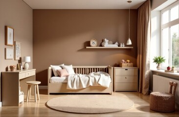 Stylish, modern children's room in mocha mousse