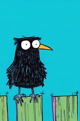 Whimsical Portrait of a Clever Crow with Glossy Black Feathers Against a Vibrant Background