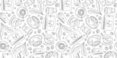 Coffee and Cafe pattern background. Vintage Coffee Doodle Pattern background. cafe pattern background. Cafe Themed Coffee Bean Pattern background.
