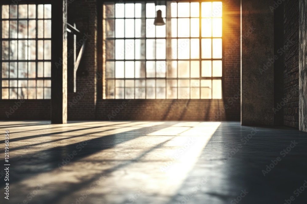 Poster sun shining through an old building window