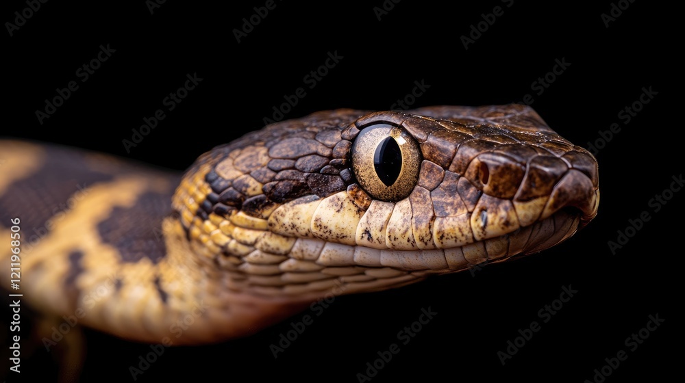 Aufkleber Tropidoelamus Snake Close-Up Capturing Unique Patterns and Textures in an Intriguing Black Background Setting