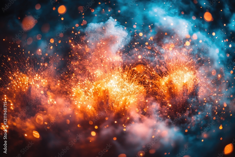 Poster close-up shot of fireworks exploding in the night sky