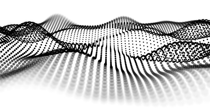 Wave pattern vector. 3D black and white abstract digital particles background. Technology concept. Abstract background. Future vector illustration.