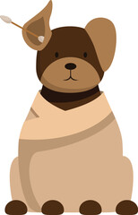 Cartoon dog wrapped in a blanket having its ears cleaned with a cotton swab, representing pet care and hygiene