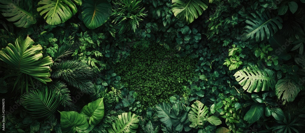 Aufkleber Lush Green Foliage Background for Freelance Web Design Featuring Blank Space for Text with Coding Elements and Photoshop Enhancements