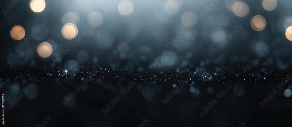 Poster Dark gray abstract background with blurred bokeh lights creating a textured wall design featuring ample empty space for text placement