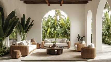 Fototapeta premium Tropical patio rattan furniture lounge setting