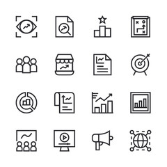 A set of icons that include a person with a magnifying glass