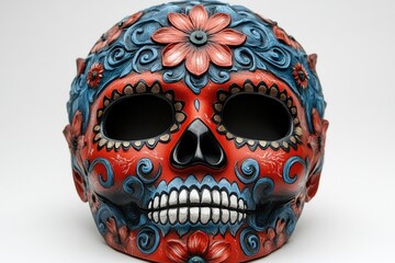 A vibrant sugar skull decorated with colorful flowers