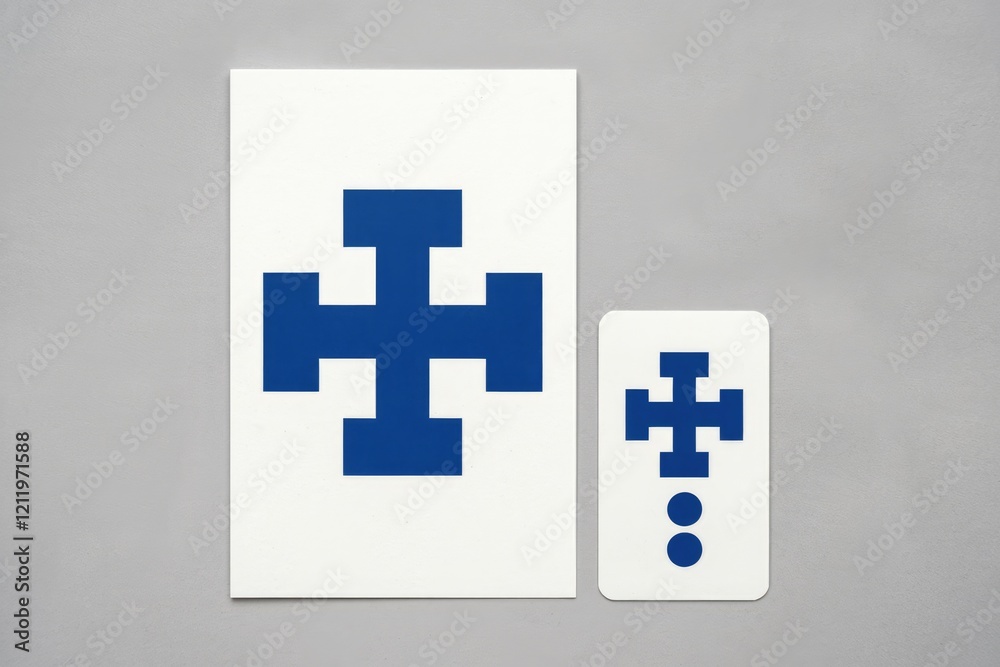 Aufkleber a simple geometric cross design printed on two cards of different sizes.
