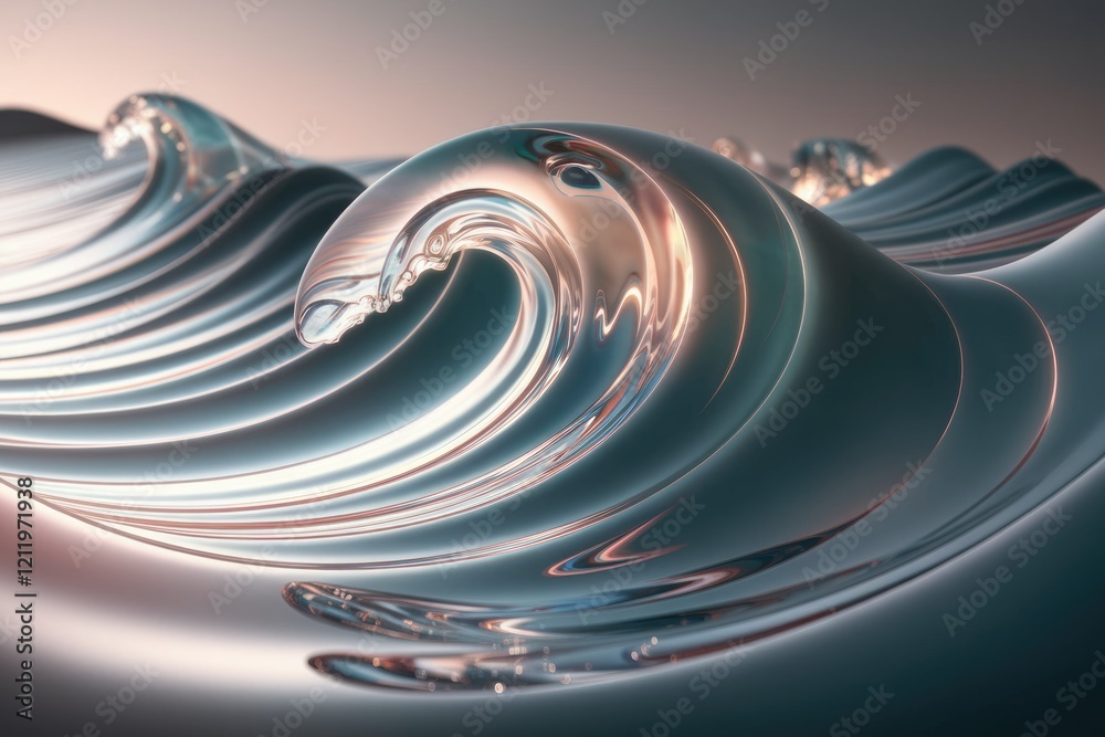 Aufkleber abstract rendering of glass-like ocean waves, showcasing smooth curves and light reflections.