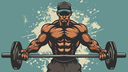 Strong Man Lifting Barbell Flat Vector Illustration
