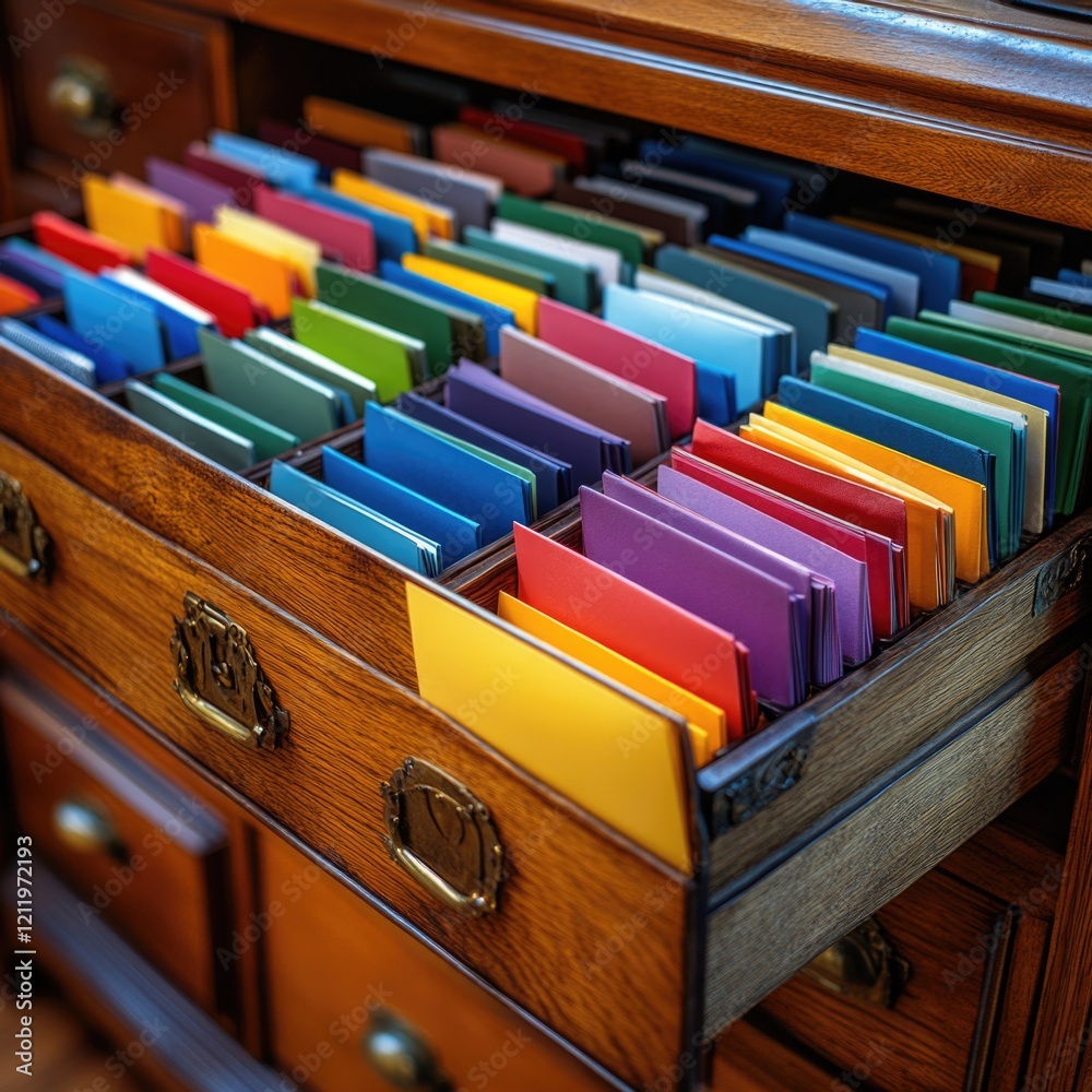 Poster A drawer filled with various colorful folders, perfect for organizing and categorizing documents or ideas